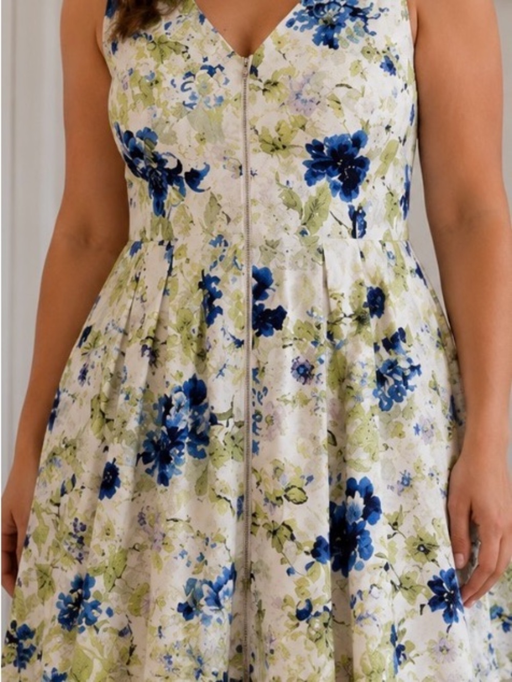 Forever 21 White Floral Mini Dress with Blue & Green Print